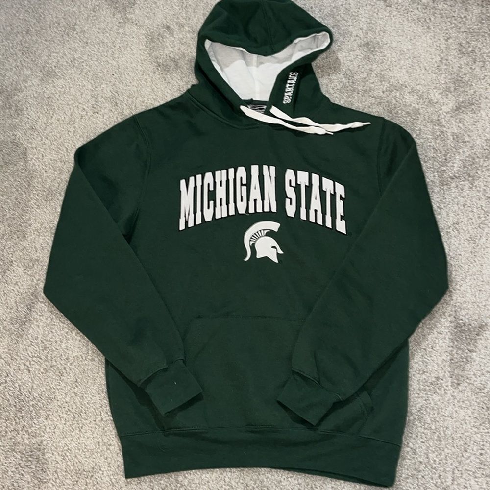 Green Michigan State Sparty Spartans helmet hooded hoodie sweatshirt M College